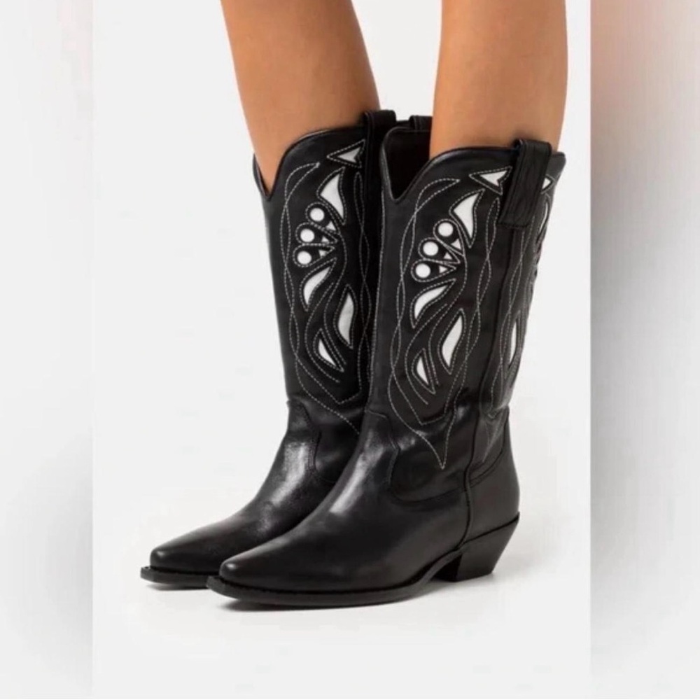 Free People Black and White Western Heeled Boots Rancho Mirage Cowboy boots
